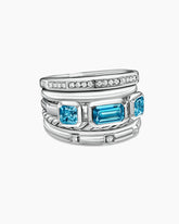 Stax Five Row Ring in Sterling Silver with Hampton Blue Topaz and Diamonds, 15mm